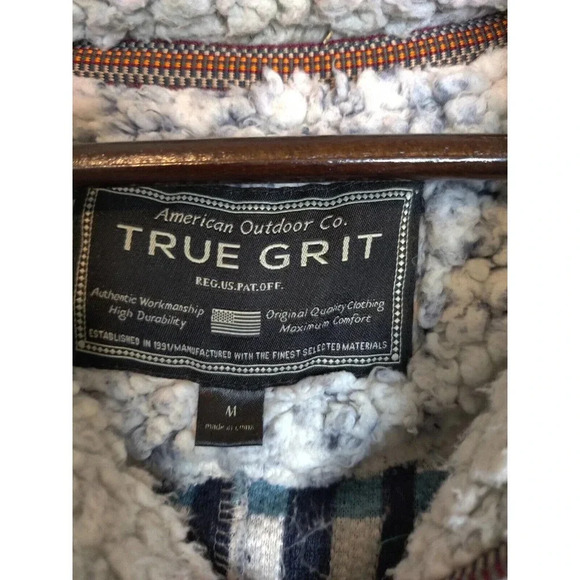 True Grit Sherpa Frosty Plaid Pullover Blue White Sweatshirt Size M - Picture 4 of 5